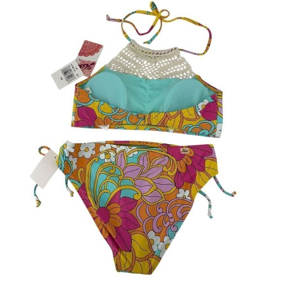 Hobie Bikini Set Girls Size 14 Swimsuit Crochet Halter Multicolor Floral NEW - Picture 9 of 9
